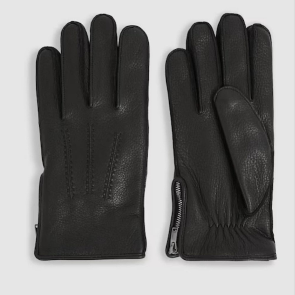 Reiss Black Iowa Leather Zip-Side Gloves